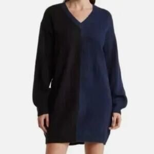 NWT Steve Madden Women's Colorblock V Neck Sweater Dress Size L